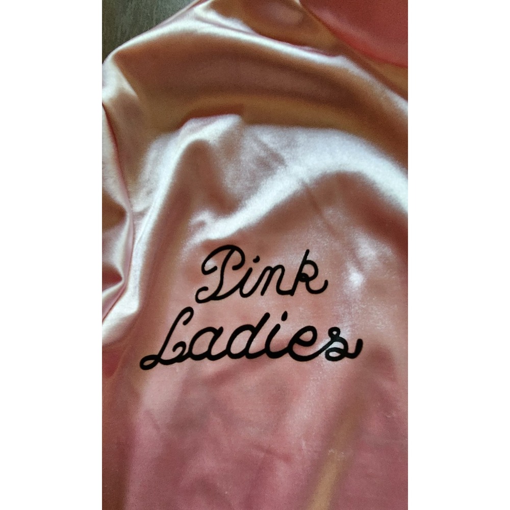 Pink Ladies Light Pink Satin Women's Full Zip Bomber Jacket M (Grease-1970/80's) - Picture 2 of 5